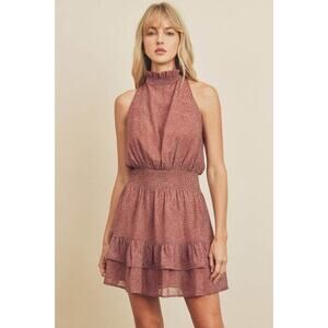 Olivia Gray Women’s Small Maroon Animal Print Halter Ruched Waist Mini Dress